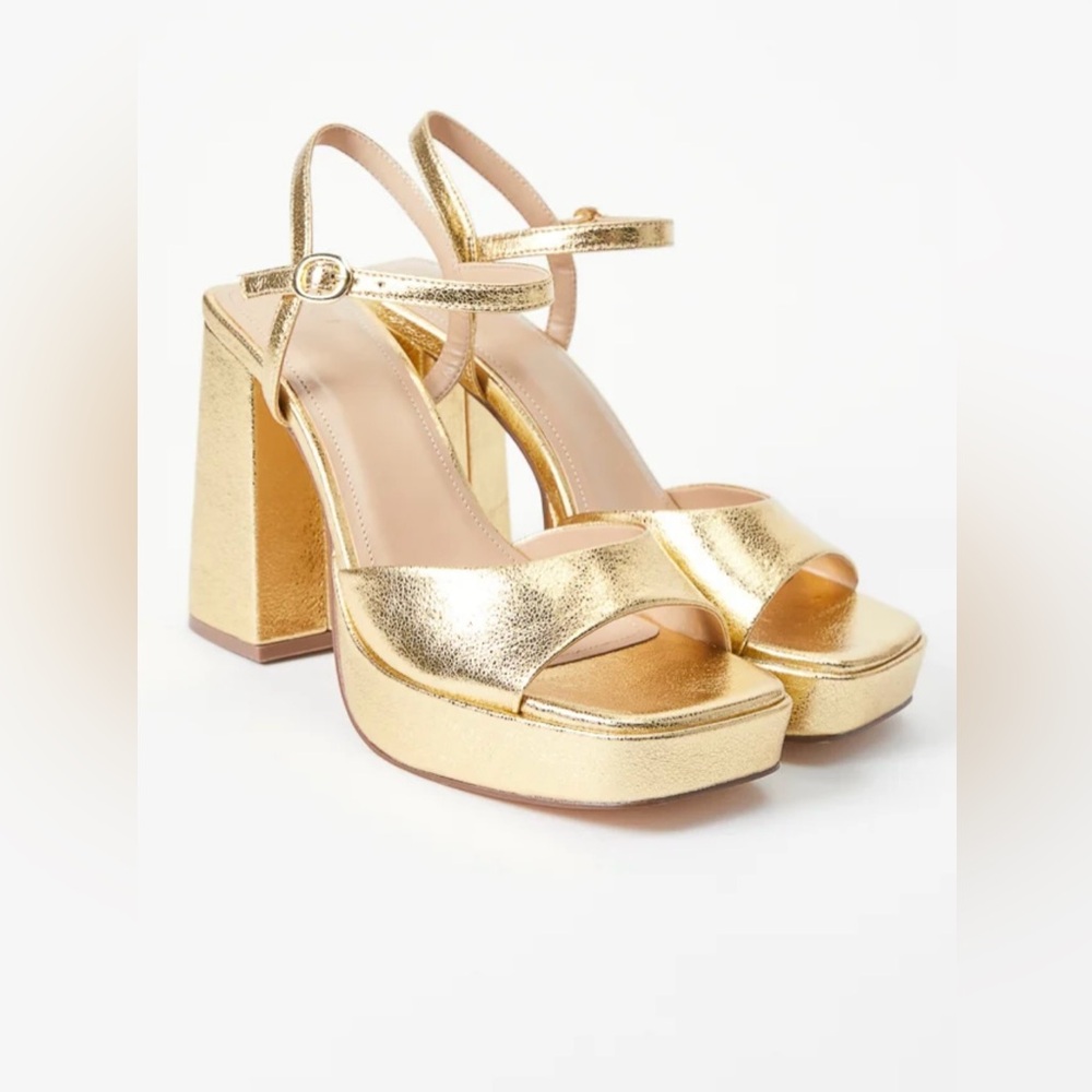 Gold Platform Block Heel Sandals - Picture 5 of 8